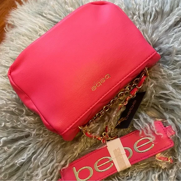 Bebe Hot Pink Quilted Shoulder Bag with Gold Chain - Picture 4 of 4